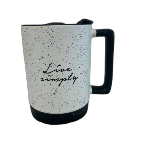 Live simply graphic White Speckled Ceramic Travel Mug with Lid and Rubber Base. - Picture 1 of 12